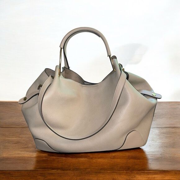 Sondra Roberts Handbags - Sondra Roberts Squared Large Taupe Vegan Leather Shoulder Bag Purse